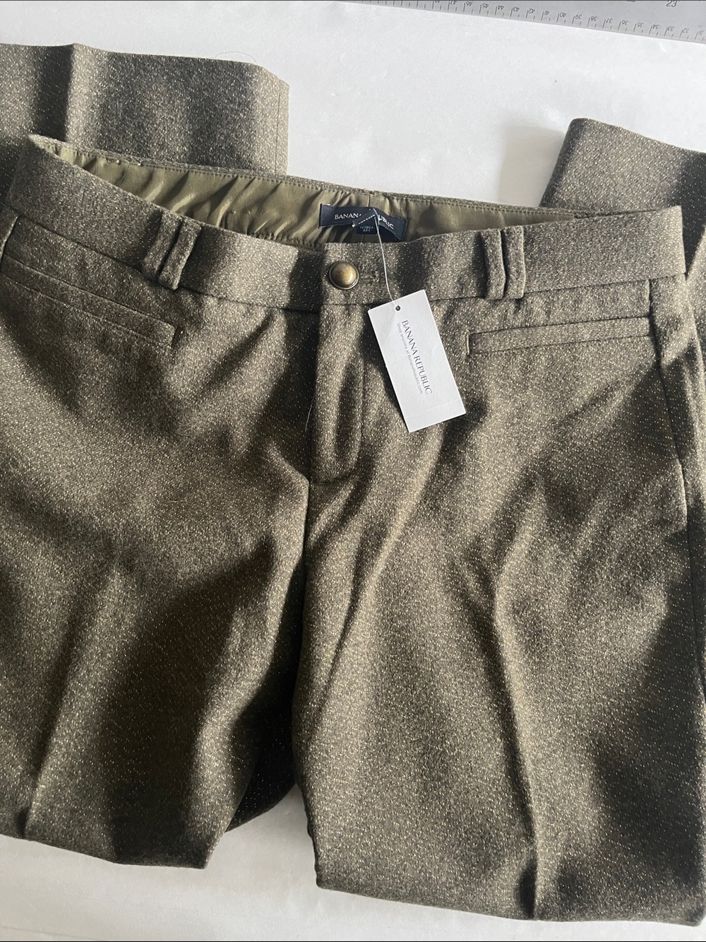 Banana Republic Logan Cropped Metallic Trousers olive green size 4
